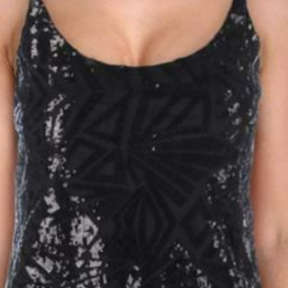 Aqua Black Sequin Spaghetti Strap Party Dress - Picture 3 of 5